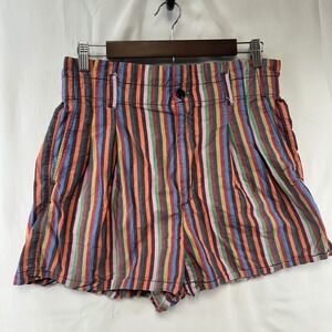 Madewell Paperbag Shorts Womens 8 Multicolor Striped Cotton Linen High Rise